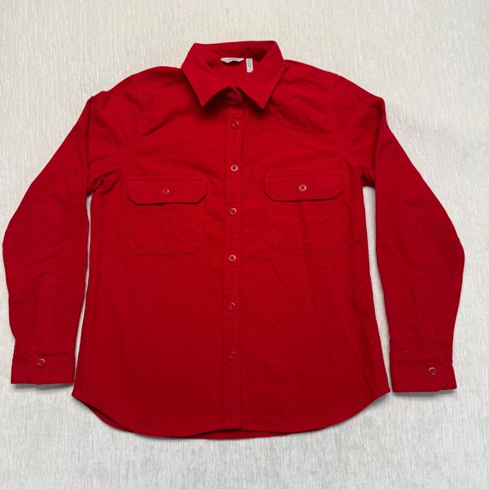 Woolrich Button Up Flannel Shirt Womens Small Red Flap Pockets Casual Outdoors